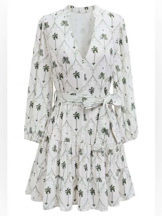 Zara Dresses & Skirts - Zara - White Palm Print Wrap Dress with Tie Waist